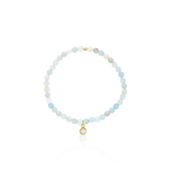 Genuine Gemstone Faceted Aquamarine Braclet With Moonstone Bezel Charm Orin Jewelers Northville, MI