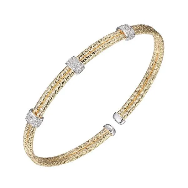 Sterling Silver & Yellow Plated Double 2mm Mesh Cuff Bracelet with CZs Orin Jewelers Northville, MI