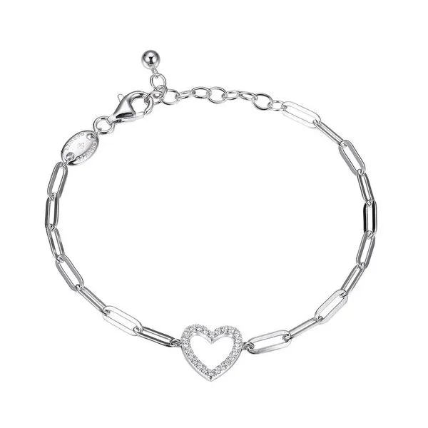 Sterling Silver Paperclip Bracelet With CZ Open Heart in Center Orin Jewelers Northville, MI