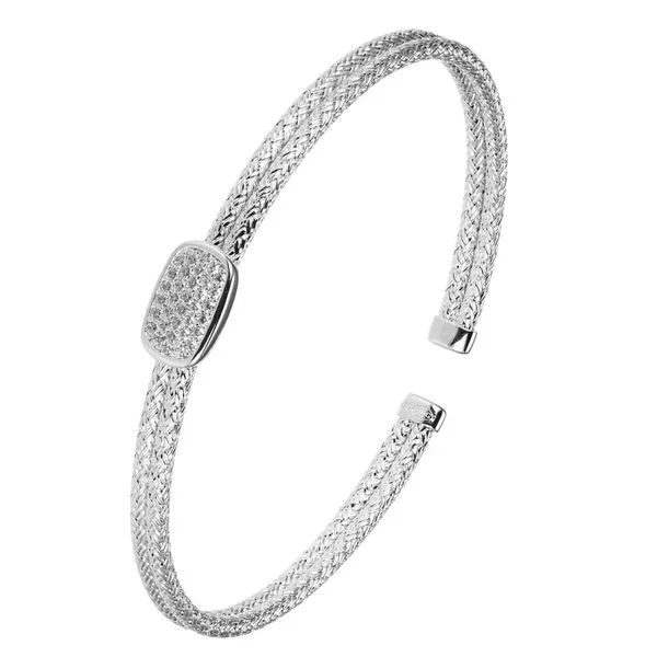 Sterling Silver Double 2mm Mesh Cuff Bracelet with CZs Orin Jewelers Northville, MI