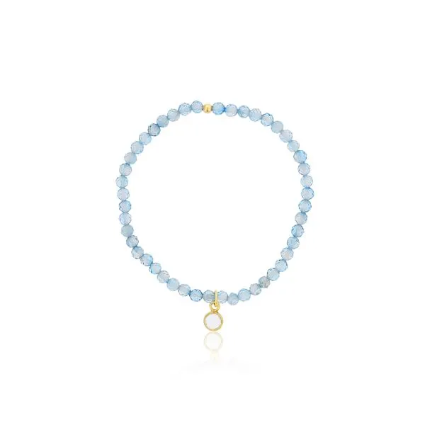 Genuine Blue Topaz Bead Bracelet With Gold Plate Moonstone Bezel Charm Orin Jewelers Northville, MI