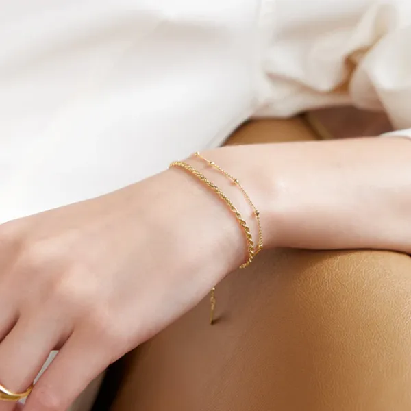 Sterling Silver Gold Plated Beaded Chain Bracelet Image 2 Orin Jewelers Northville, MI