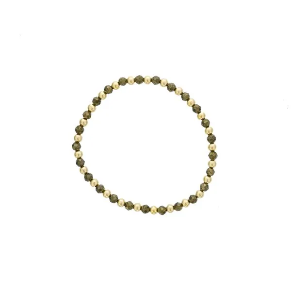 Alternating 4mm Faceted Pyrite & Yellow Gold Filled Bead Bracelet Orin Jewelers Northville, MI