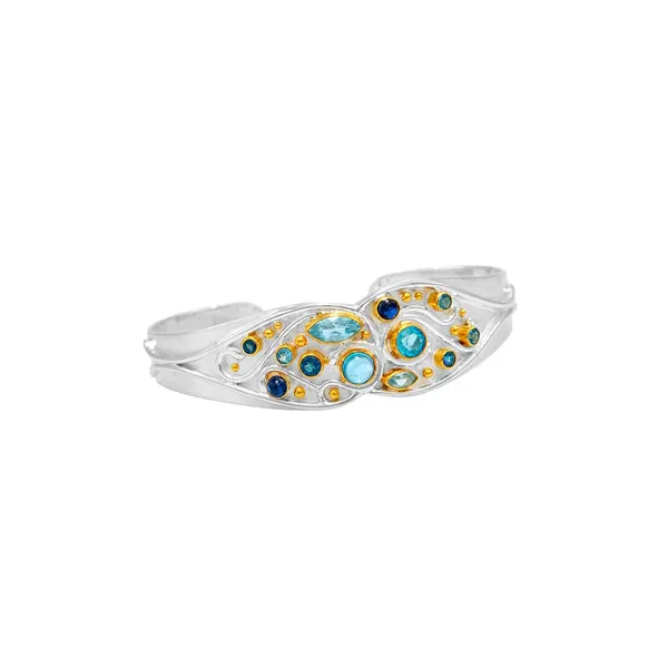 Sterling Silver & 22K Gold Vermeil Cuff Bracelet With Gemstones Orin Jewelers Northville, MI