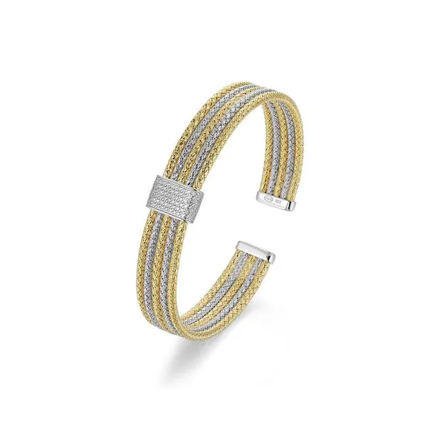 Sterling Silver & Plated Cuff Bracelet With CZs Image 2 Orin Jewelers Northville, MI