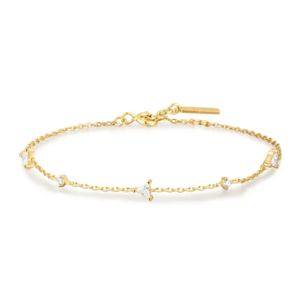 Sterling Silver Gold Plated Triangular Cubic Zirconia Station Bracelet Orin Jewelers Northville, MI