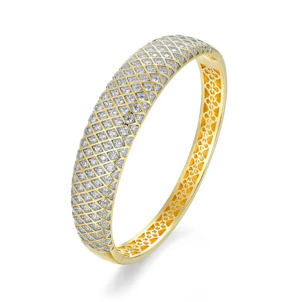 Sterling Silver Gold Plated Cuff Bracelet With CZs Image 2 Orin Jewelers Northville, MI