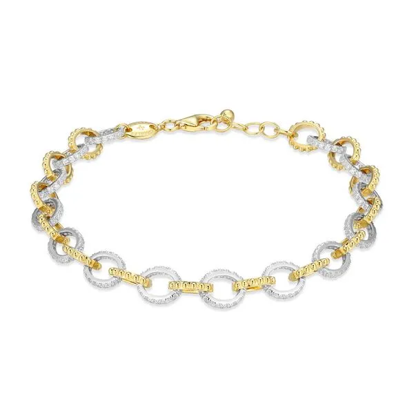 Sterling Silver & Gold Plated Link Bracelet With CZs Orin Jewelers Northville, MI