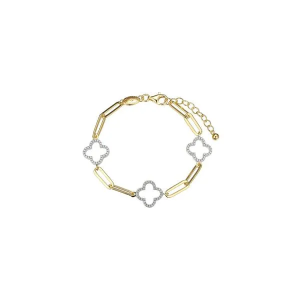 Sterling Silver Gold Plated Bracelet with 3 CZ Clover Stations Orin Jewelers Northville, MI