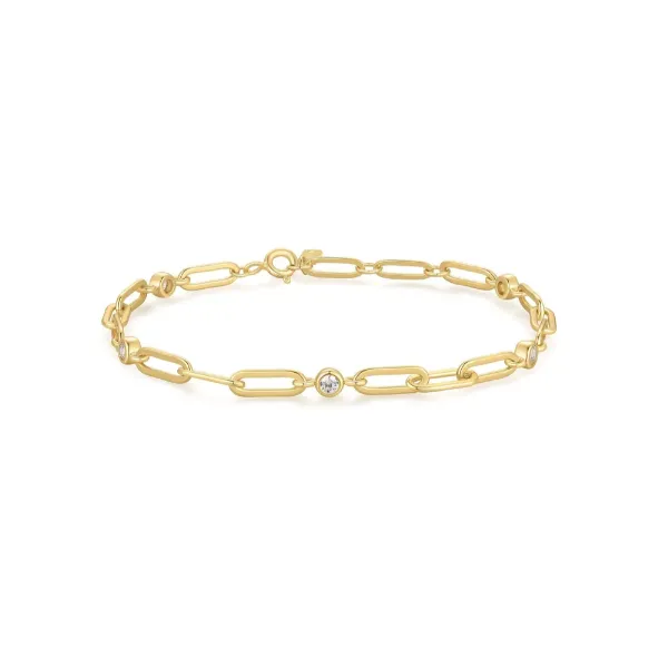 Sterling Silver Gold Plated Bezel Station Paper Clip Chain Bracelet By Ania Haie Orin Jewelers Northville, MI