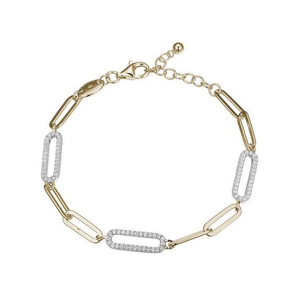Sterling Silver Yellow Plated Paperclip Bracelet with CZs Orin Jewelers Northville, MI