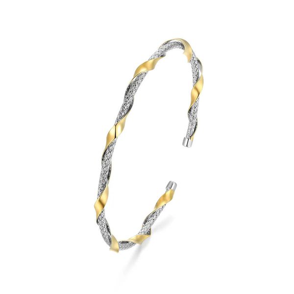 Sterling Silver & Gold Plated Open Cuff Bangle Bracelet With CZs Image 2 Orin Jewelers Northville, MI