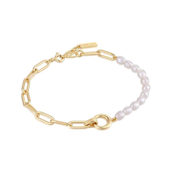 Sterling Silver Gold Plated Pearl Chunky Link Chain Bracelet Orin Jewelers Northville, MI