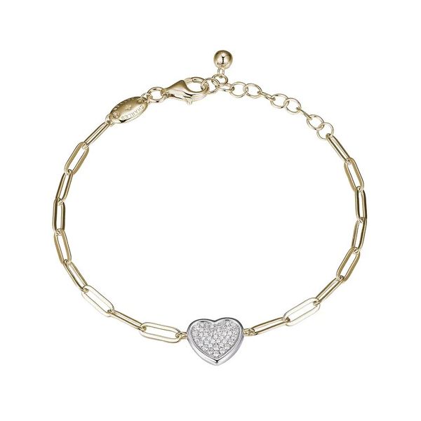 Sterling Silver Yellow Plated Paperclip Bracelet With Pave CZ Heart In Center Orin Jewelers Northville, MI