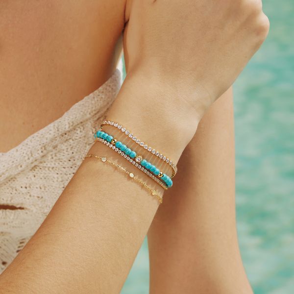 Sterling Silver Gold Plated Lab Created Turquoise Bracelet Image 3 Orin Jewelers Northville, MI