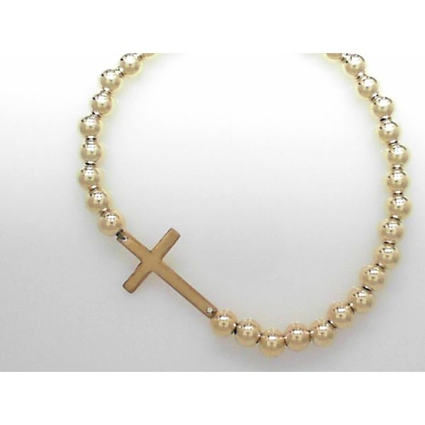 Gold Filled 5 mm Bead Bracelet With Horizontal Cross Orin Jewelers Northville, MI