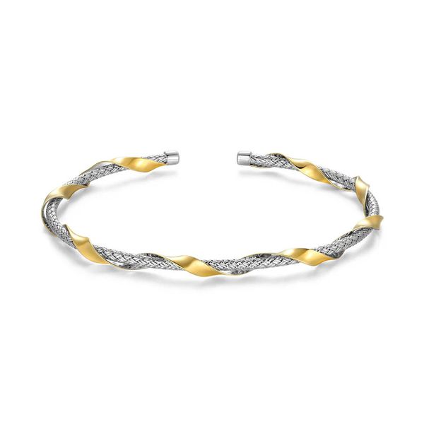 Sterling Silver & Gold Plated Open Cuff Bangle Bracelet With CZs Orin Jewelers Northville, MI