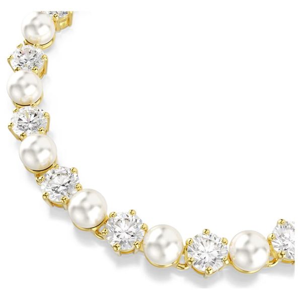 Swarovski Matrix Tennis Bracelet - Crystal Pearl, Round Cut, White, Gold-Tone Plated Image 2 Orin Jewelers Northville, MI