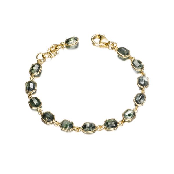 Geometric Bracelet With Moss Agate In Sterling Silver With 18K Gold Vermeil By Jorge Revilla Orin Jewelers Northville, MI
