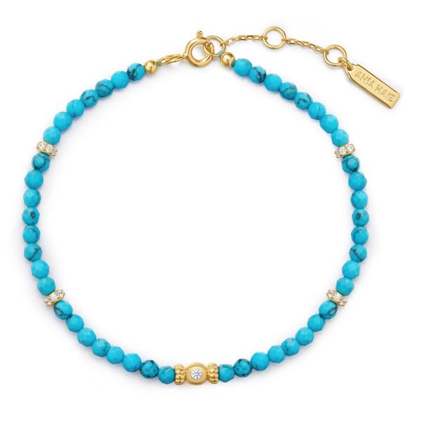 Sterling Silver Gold Plated Gold Lab-Created Turquoise Beaded Bracelet By Ania Haie Image 2 Orin Jewelers Northville, MI