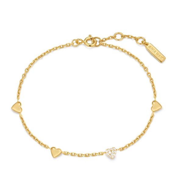 Sterling Silver Gold Plated Gold Pave Puffed Heart Station Bracelet By Ania Haie Image 2 Orin Jewelers Northville, MI
