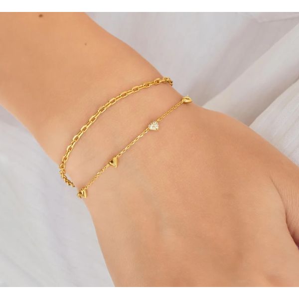 Sterling Silver Gold Plated Gold Pave Puffed Heart Station Bracelet By Ania Haie Image 3 Orin Jewelers Northville, MI