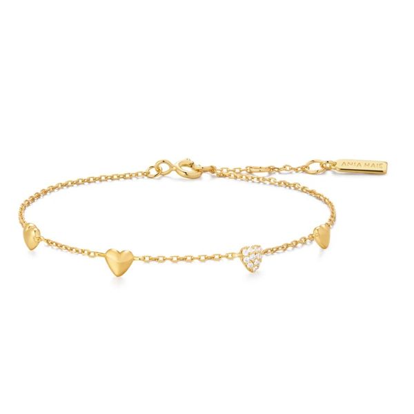 Sterling Silver Gold Plated Gold Pave Puffed Heart Station Bracelet By Ania Haie Orin Jewelers Northville, MI