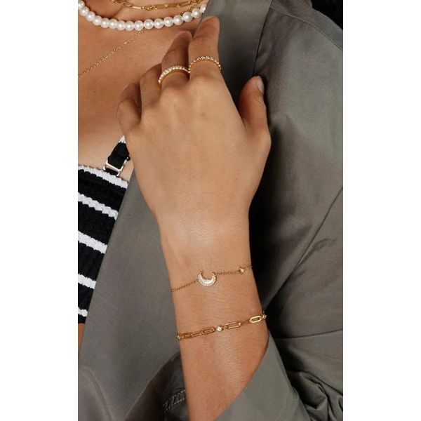 Sterling Silver Gold Plated Mother-Of-Pearl Crescent Moon Bracelet By Ania Haie Image 3 Orin Jewelers Northville, MI