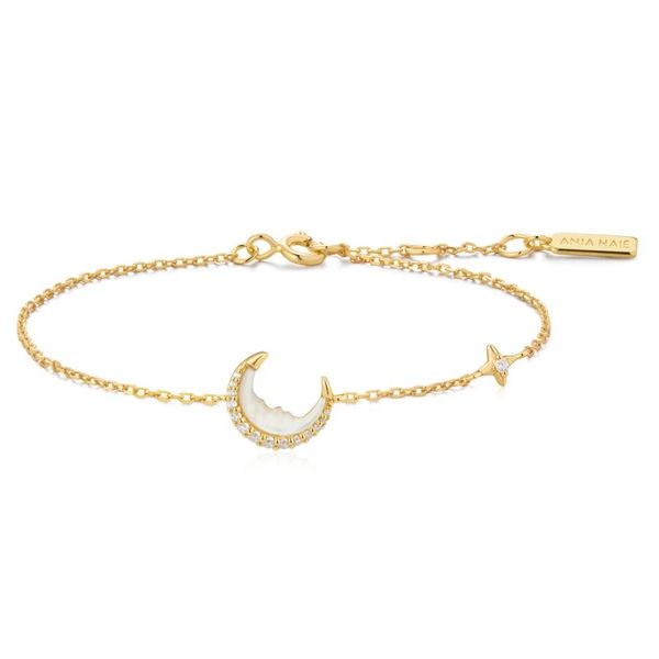 Sterling Silver Gold Plated Mother-Of-Pearl Crescent Moon Bracelet By Ania Haie Orin Jewelers Northville, MI