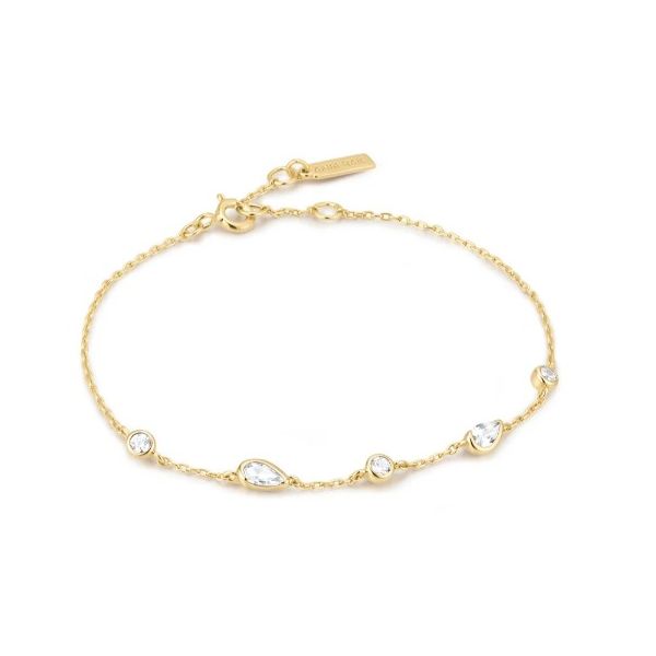 Sterling Silver Gold Plated Gold Round & Teardrop Bezel Station Bracelet By Ania Haie Orin Jewelers Northville, MI