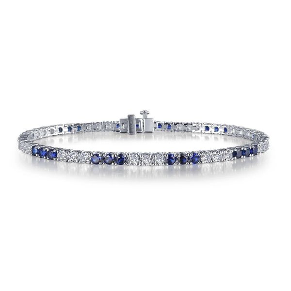 Sterling Silver CZ & Simulated Sapphire Bracelet, 7.25