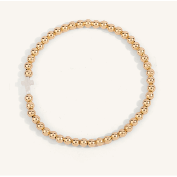 14K Gold Filled 4 mm Bead Bracelet With Mother-Of-Pearl Cross Orin Jewelers Northville, MI