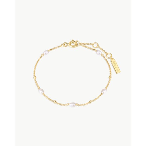 Sterling Silver Gold Plated Alternating Pearl & Bead Station Bracelet By Ania Haie Orin Jewelers Northville, MI