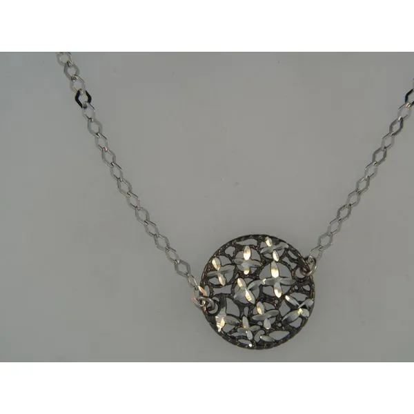 Lady's SS Black & White Rhodium Plated Necklace w/8 Round Discs Orin Jewelers Northville, MI