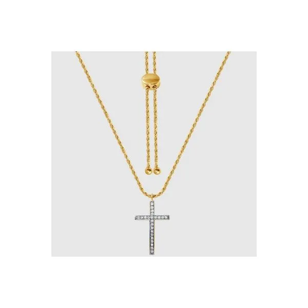 Lady's SS & Yellow Gold Plated Adjustable Cross Bolo Necklace w/CZs Orin Jewelers Northville, MI