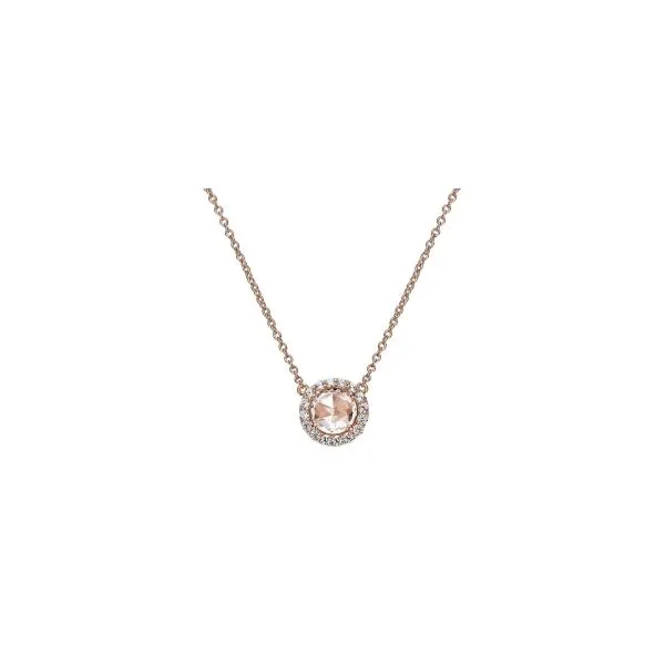 Lady's SS & Rose Gold Plated Round Rose Cut Necklace W/1 Simulated Morganite & CZs Orin Jewelers Northville, MI