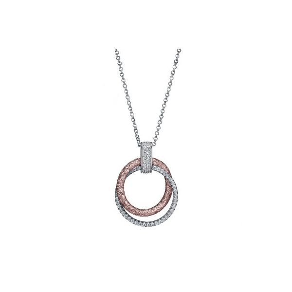 Sterling Silver & Rose Tone Necklace with Mesh Circle and CZs Orin Jewelers Northville, MI