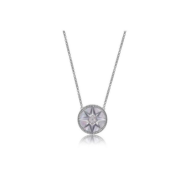 Lady's Sterling Silver Compass Necklace with Mother of Pearl and CZs Orin Jewelers Northville, MI