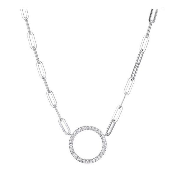Sterling Silver Paperclip Necklace With CZ Circle Orin Jewelers Northville, MI