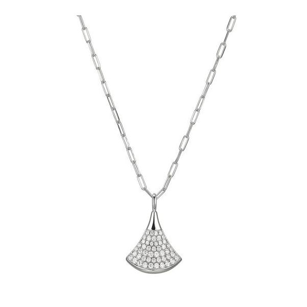 Sterling Silver Paperclip Necklace with CZ Fan Shaped Pendant Orin Jewelers Northville, MI