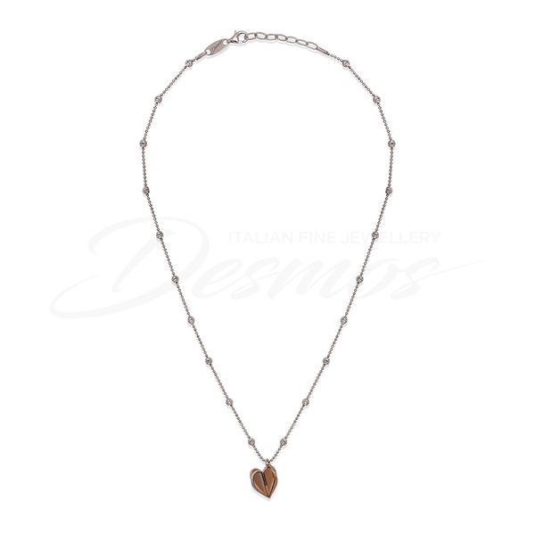 Sterling Silver Sparkle Bead Necklace With Rose Tone Heart Orin Jewelers Northville, MI