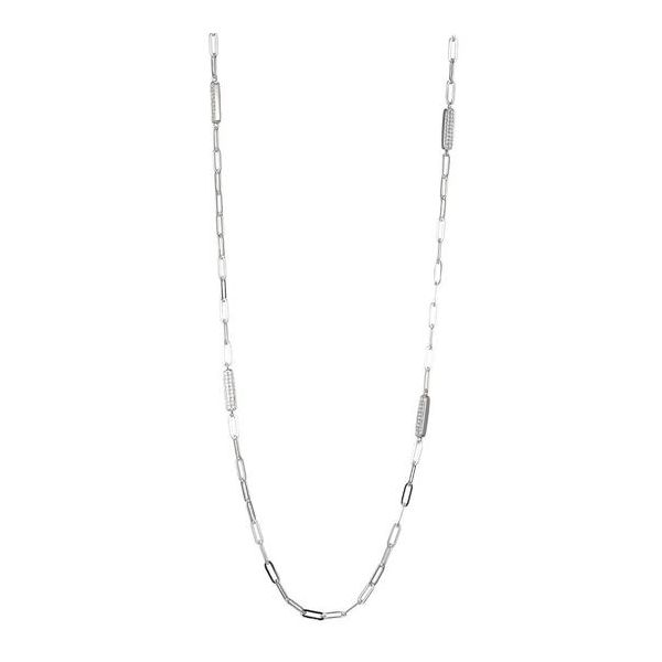 Sterling Silver Paperclip Chain Necklace With Sided CZ Bars Orin Jewelers Northville, MI