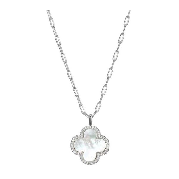 Sterling Silver Necklace With Mother of Pearl & CZ Clover Pendant Orin Jewelers Northville, MI