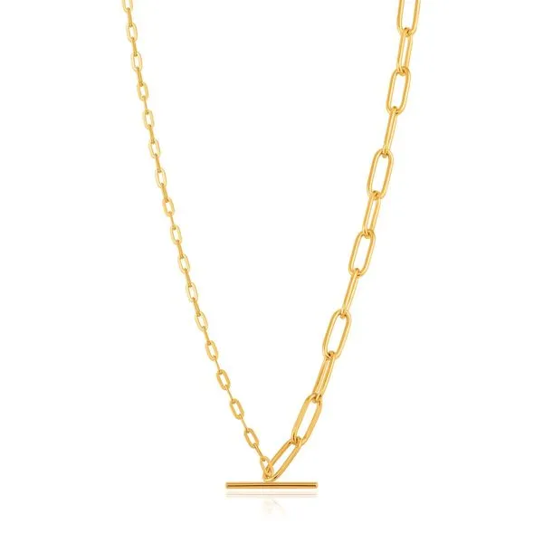 Sterling Silver Gold Plated Mixed Link T-Bar Necklace By Ania Haie Orin Jewelers Northville, MI