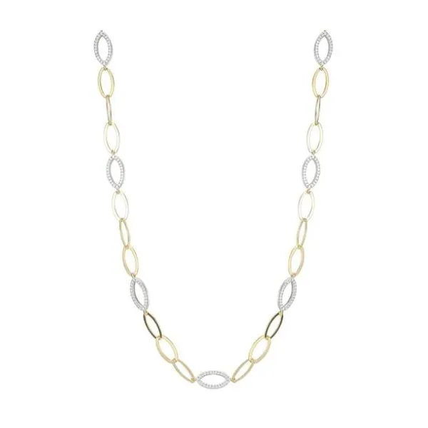 Sterling Silver Yellow Plated Link Necklace With  CZs Orin Jewelers Northville, MI