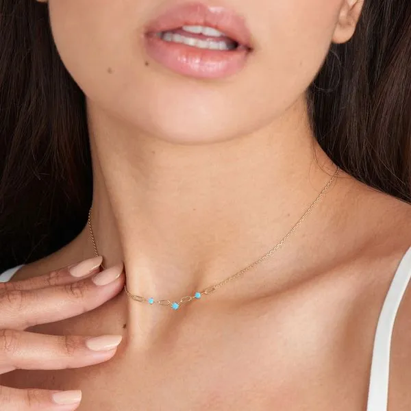 Sterling Silver Gold Plated Turqoise Link Necklace by Ania Haie Image 2 Orin Jewelers Northville, MI