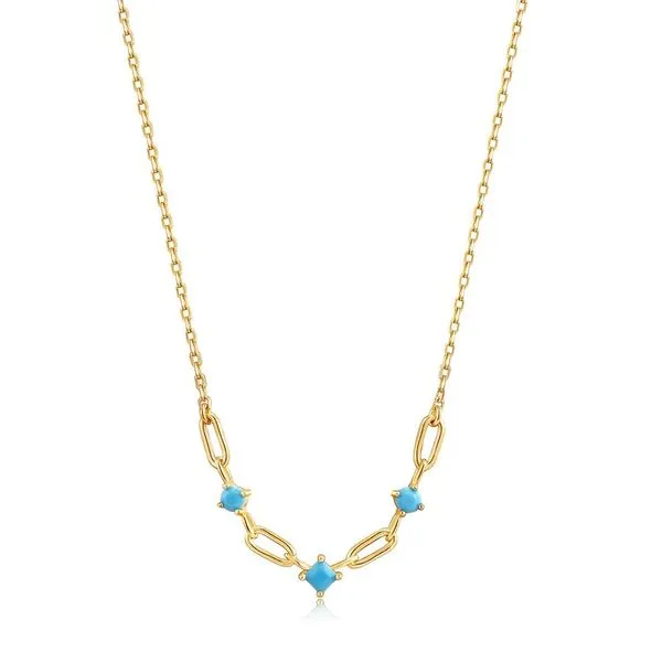 Sterling Silver Gold Plated Turqoise Link Necklace by Ania Haie Orin Jewelers Northville, MI