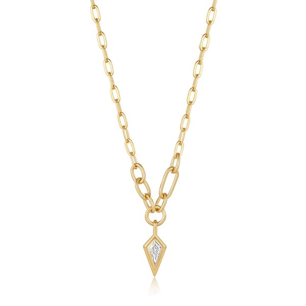 Sterling Silver Gold Plated Sparkle Drop Pendant Chunky Chain Necklace Orin Jewelers Northville, MI