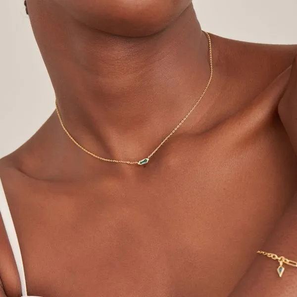 Sterling Silver Gold Plated Teal Sparkle Emblem Chain Necklace Image 2 Orin Jewelers Northville, MI