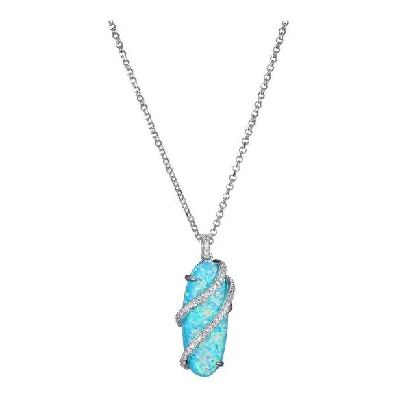 Sterling Silver Necklace with Synthetic Blue Opal and CZs Orin Jewelers Northville, MI